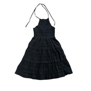 American Eagle Black Textured Cotton Halter Top Mini Tank Knitwear Dress Size XS